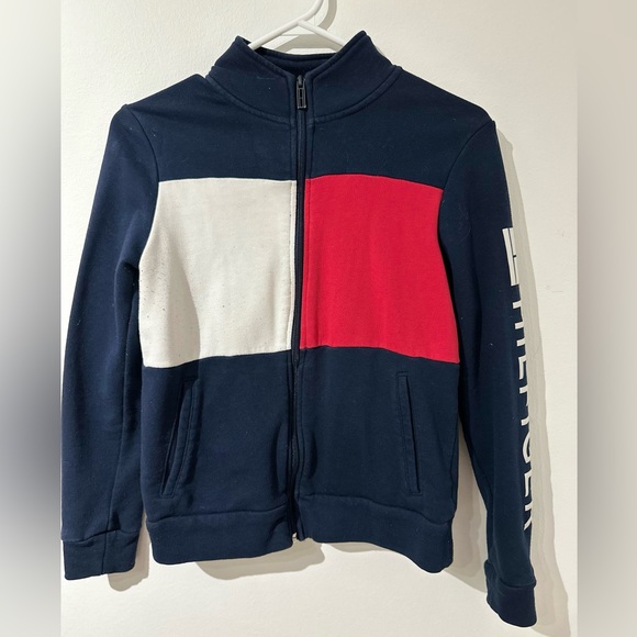 Tommy Hilfiger Zip Up Sweater with Logo on Sleeve - Picture 2 of 4